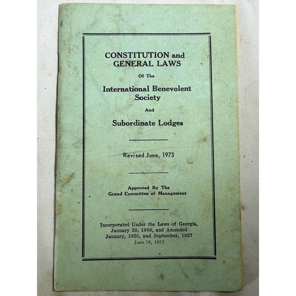 VTG The Benevolent Society Subordinate Lodge Constitution and General Laws  1973